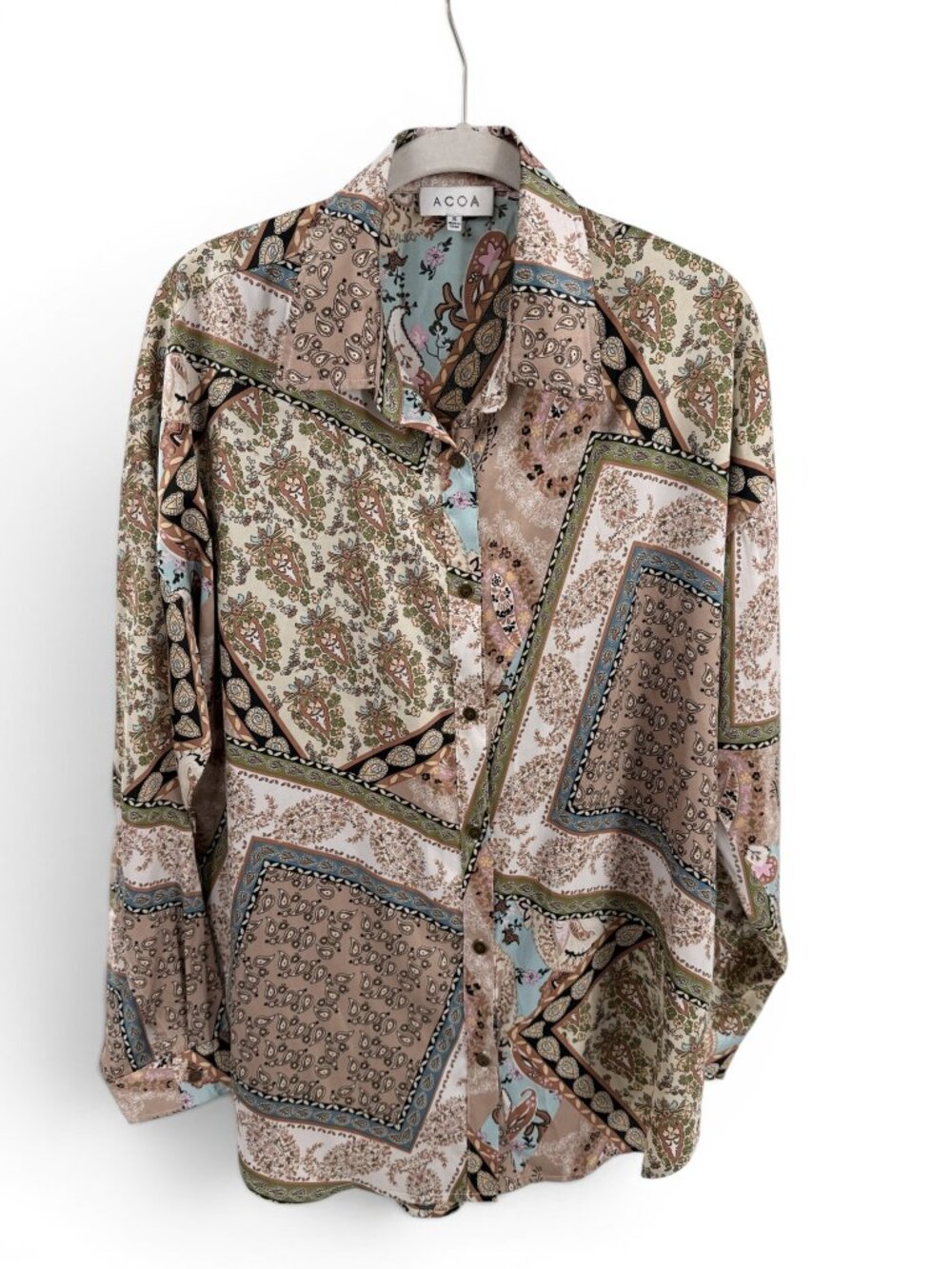 ACOA Womens Top Bandana Print Oversized Button Up Whimsigoth Boho Chic Small
